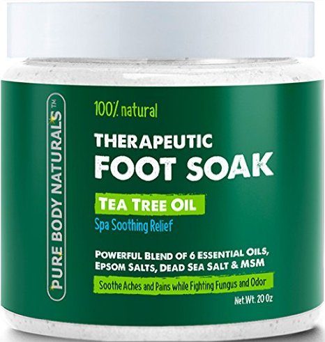 Foot Soak with Tea Tree Oil - 20 oz Tea Tree Essential Oil Foot Bath Fights Fungus and BacteriaSoothes Aches and Pains and Helps Soften Corns and Calluses - Foot Soak with Pure Dead Sea Salt and Essential Oils