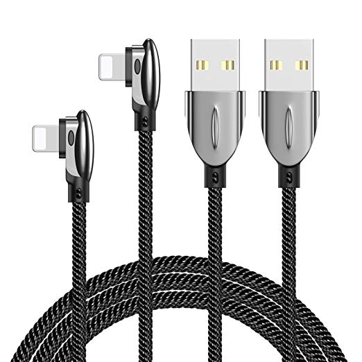 Right Angle Phone Charger, Pack of 2 Mantis i-Product Fast Charging Cable with 6 Feet Nylon Braid Cord Exquisite Curved Arc Design Connector Perfect for Playing Games (iProduct White)