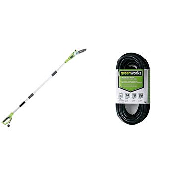 Greenworks 8-Inch 6.5 Amp Corded Pole Saw 20192 with 50-Foot Indoor & Outdoor Extension Cord ECOA010