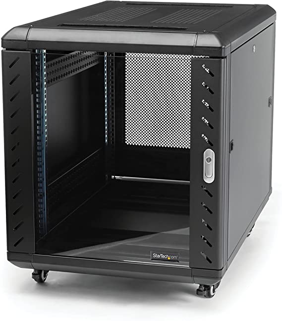 StarTech.com 15U 19" Server Rack Cabinet - 4 Post Adjustable Depth (6-32") Locking Knock Down Network/Computer Equipment Enclosure - Mobile w/Glass Door & Casters - HP ProLiant ThinkServer (RK1536BKF)