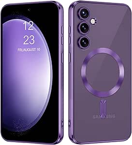 DUEDUE for Samsung Galaxy S23 FE Case, Crystal Clear Plating S23 FE 5G Phone Case with MagSafe Magnetic Phone Cover Military Drop Defense Bumper, Slim Thin Cases for Samsung S23 FE 6.4 inch, Purple