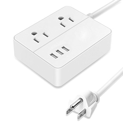 Renogy Multi Function 3A 15W Output Smart Power Strip Surge Protector with 3 USB Ports 4 Ft Power Cord Extension White for Home Office and Travelling