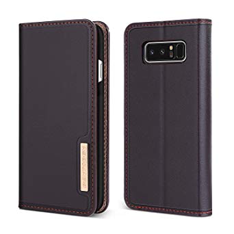 BENTOBEN Note8 case, Galaxy Note 8 Wallet Case, Genuine Leather Slim Flip Cover with Kickstand 3 Credit Card Holder Cash Slots Protective Wallet Phone Cases for Samsung Galaxy Note 8, Business Brown