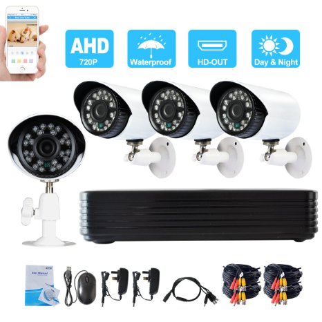 JOOAN 404AHD-4A 4CH 1080P NVR 720P CCTV DVR RECORDER   4x Analog CCTV Camera AHD 720P Surviellance & Alarm System, Bullet Waterproof Security Cameras, Day Night Vision,Smart Recording and Quick Remote Access