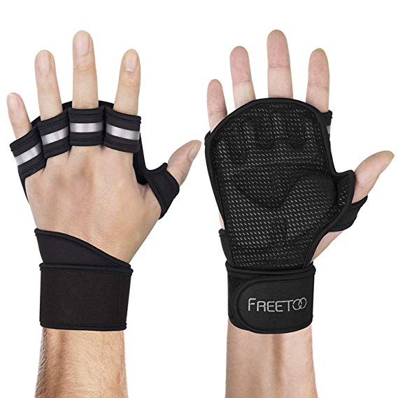 FREETOO Workout Gloves with Wrist Support Open Back Gym Gloves, Weight Lifting Gloves, Exercise Gloves for Powerlifting, Fitness, Cross Training for Men & Women