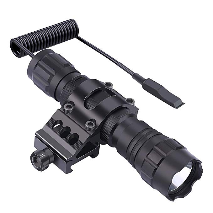 Feyachi FL11-MB Tactical Flashlight 1200 Lumen Matte Black LED Weapon Light with Picatinny Mount, Rechargeable Batteries and Pressure Switch Included