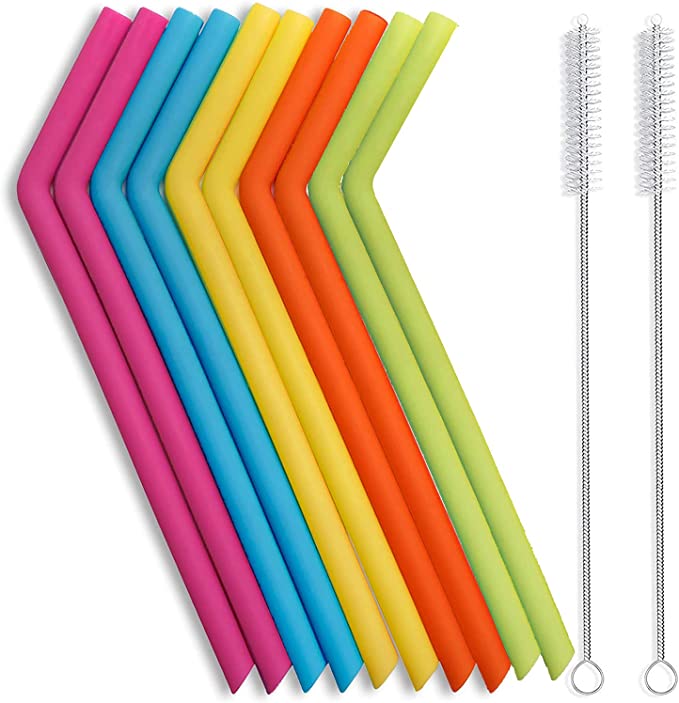 10 Pack Silicone Reusable Straws, 10 Bend Colorful Reusable Drinking Straws, 10” Regular Size Flexible Straws for 30oz 20oz Tumblers - BPA FREE (10 pack)