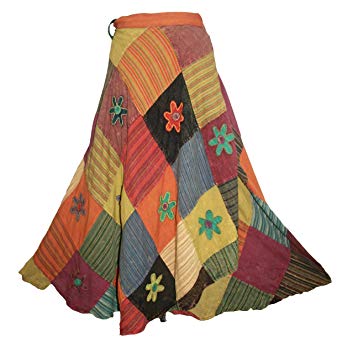400 WS Agan Traders Women's Hippie Gypsy Long Wrap Patch Cotton Boho Renaissance Skirt Maxi