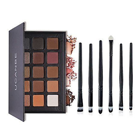 Ucanbe Pro Eyeshadow Palette with 6pcs Pro Eye Makeup Brushes - Matte   Shimmer 15 Color - Highly Pigmented Natural Nude Warm Neutral Eye shadow Kit