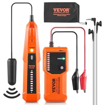 VEVOR Underground Cable Locator, 3 FT Max. Detection Depth, Wire Tracer Break Detector Finder with Earphone, 1000 FT Max.Detection Length Cable Tester for Pet Fence Buried Sprinkler Valve Irrigation