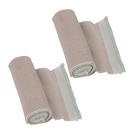 Houseables Elastic Bandage Wrap, Compressions Bandages with Hook & Loop, 13’ – 15’ Stretched, 2 Pack, Beige, 6” Width, Cotton, Wide Surgical Wraps for Leg, Knee, Sprain, Wrist, Chest, Body, Medical