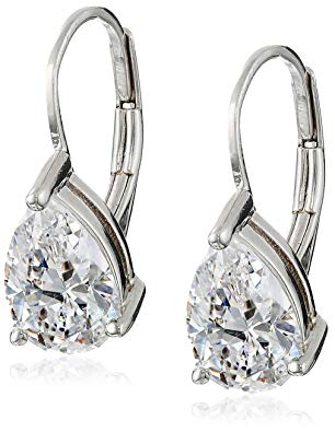 Platinum Plated Sterling Silver Teardrop Cubic Zirconia Earrings (4 cttw)