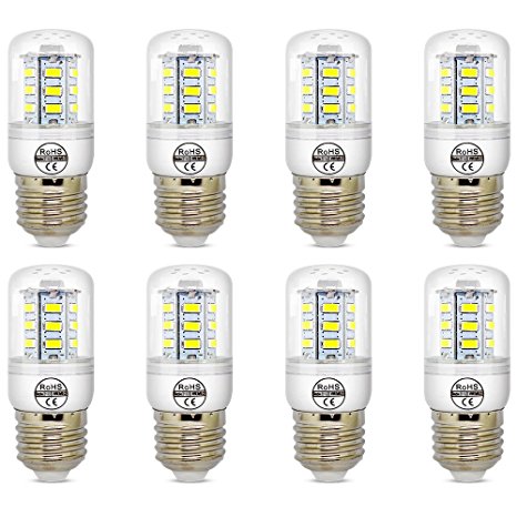 E27 5W White LED Light Bulb Lamp, Low Power Consumption, AC 110-120v, Cool White 6500K, E26 LED Corn Bulb, 40 Watts Replacement, Pack of 8 Units