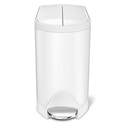 simplehuman Butterfly Step Trash Can, White Steel, 10 L/2.6 gallon