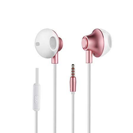 Earbuds Mic, Parmeic 3.5mm Remote Control Earphones Headphones Bass Stereo Headset Compatible iPhone6 6s iPad iPod Samsung Android (Rose Gold)