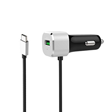 DLG Quick Charge 3.0 USB Type C Qualcomm Car Charger, 1 USB Port fast charging Adapter with 1 type-C port for Nexus 6P/5X, LG G5, HTC 10, Lumia 950/950XL, Oneplus 2, Apple Macbook 12’’& More