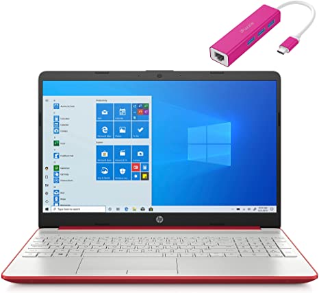 HP 15 15.6" Laptop Computer, Quad-Core Intel Pentium Silver N5030 up to 3.1GHz, 8GB DDR4 RAM, 256GB SSD, 802.11AC WiFi, Bluetooth 4.1, Webcam, HDMI, Scarlet Red, Windows 10 S, iPuzzle Type-C HUB