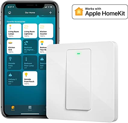 Smart Light Switch Siri Voice Control (Neutral Wire Required) Meross WiFi Switch Compatible with Homekit Alexa and Google Home 1 Way 1 Gang