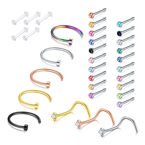 Nose Ring, 3PCS-28PCS 22G 316L Surgical Stainless Steel Incaton Body Jewelry Piercing Nose Rings