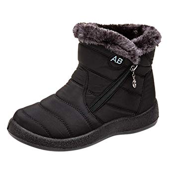 Winter Warm Snow Boots, Women's Ankle Bootie Anti-Slip Fur Lined Ankle Short Boots Waterproof Slip On Outdoor Shoes