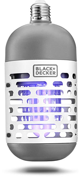 BLACK DECKER Bug Zapper w/LED Light Bulb & UV Electric Zapper, Removable Collection Tray & Cleaning Brush for Indoor & Outdoor Flies, Mosquitoes, Gnats & Flying Pests Up to 500 Square Feet