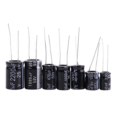 25 values x 5pcs = 125pcs Electrolytic Capacitor Assortment Kit Low Voltage 1uF-2200uF with Box for Electronic DIY