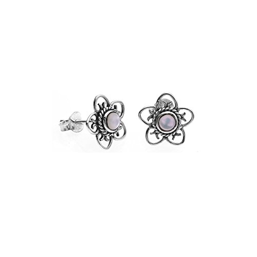 925 Sterling Silver Celtic Flower Purple Cabochon Post Stud Earrings 12 mm - Nickel Free