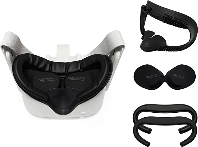 VR Cover Fitness Facial Interface and Foam Set for Meta/Oculus Quest 2 (Dark Grey & Black)