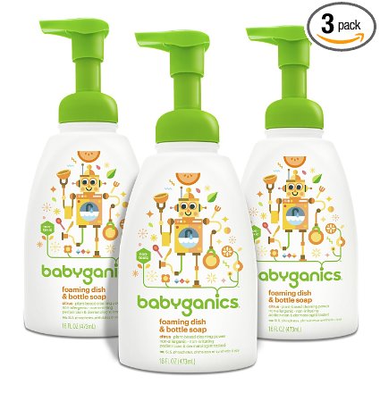 Babyganics Foaming Dish and Bottle Soap, Citrus, 16oz Pump Bottle (Pack of 3)