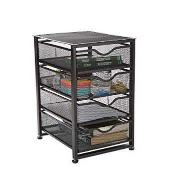 Mind Reader 4TMCA-BLK 4-Tiered Cabinet, Rolling Mesh, Metal, Drawers, File, Utility, Office Storage, Heavy Duty Multi-Purpose Cart, Black