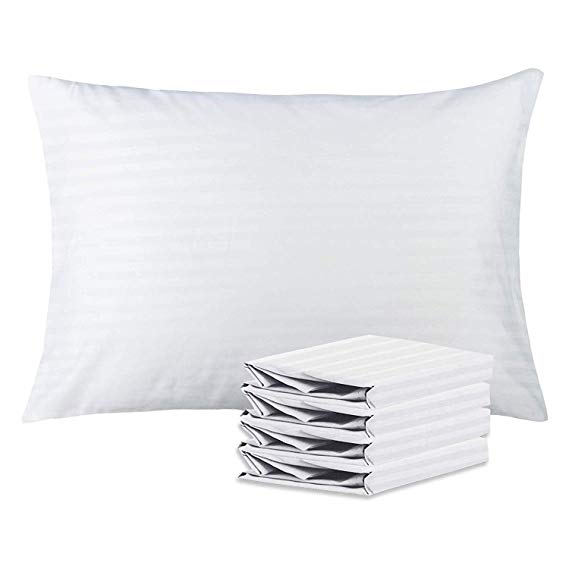 NTBAY Queen Lightweight Pillowcases Set of 4, 100% Brushed Microfiber, White Striped Design, White, Queen