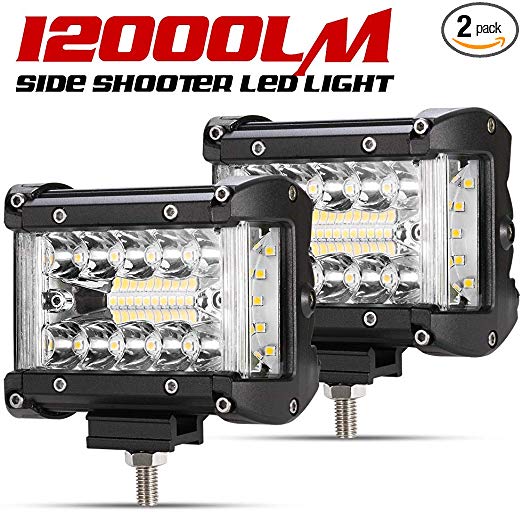 Side Shooter LED Pods - 2Pcs 4" 12000LM LED Light Bar Spot Flood Combo Driving Work Lights For Truck Jeep ATV UTV Pickup Boat, IP68, 12000LM. 1 Year Warranty