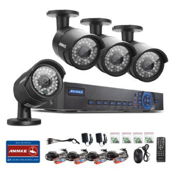 [Better Than 1280tvl] Annke 8CH 720P Security DVR Recorder with 4x 720P Day Night Weatherproof Home CCTV Camera System, Easy Remote Web / Mobile Access, 1280*720p HD Real-time Resolution