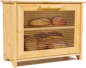 Bread Box, Double Layer Large Bread Boxes for Kitchen Counter, Bamboo Large Capacity Bread Storage Bin (Natural Bamboo)