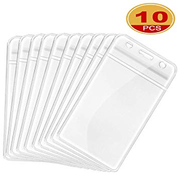 ID Card Holder Clear Plastic Vertical Badge Holder Resealable Waterproof for Credit Card/VIP Card/SD Card/Bus Card(10 Pack)
