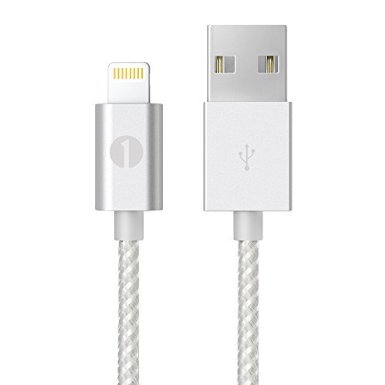 [Apple MFI Certified] 1byone Lightning to USB Nylon Braided Cable 3.28ft / 1m for iPhone 6s 6 Plus 5s 5c 5, iPad mini, iPad Air, iPad Pro, iPod touch 6th Gen / nano 7th Gen, Silver