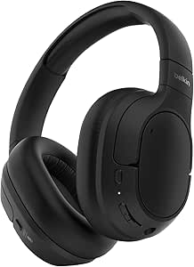 Belkin SoundForm Isolate Noise-Cancelling Wireless Headphones, over ear headphones with mic, Bluetooth headphones with 60H playtime, deep bass, CloudCushion ear cups for travel, home, office - Black