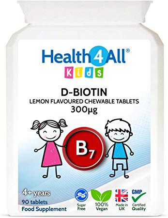 Kids D-Biotin 90 Tablets Natural Vegan Hair Growth and Strong Nails Supplement for Children Made in The UK by Health4All