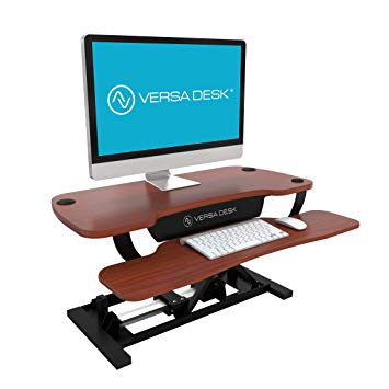 VersaDesk 48" Power Pro by VersaTables - Push Button Motorized Height Adjustable Standing Desk. Electric Desk Riser with Keyboard Tray. Cherry Woodgrain