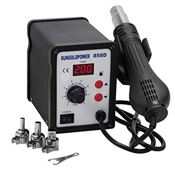 SUNGOLDPOWER Good Quality 220V 230V 240V 700W 858D SMD Led Digital Display Soldering Station Hot Air Rework Station,Welding IC PCB Hot Air Gun With 3 Nozzles (Hot Air Gun)