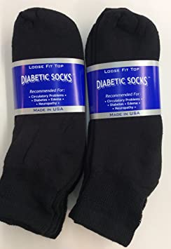 6 Pairs of Mens Black Diabetic Ankle Socks 10-13 Size Made in USA