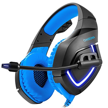Gaming Headset for PS4 - Stereo PC Gaming Headset with LED Light, USB Headset Bass Over-ear Gaming headphones, Lightweight Headset with Microphone for PS4, PC, Xbox One, Wii U, Laptop (Black & Blue)