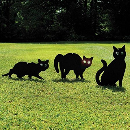 Garden Mile® Pack of 3 Black Powder Coated Metal Cat (Bird, Animal,Fox Humane Pest Control) Scarers,Wild Garden Animal Repeller, Bird Deterrent