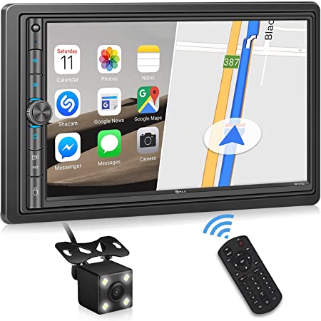 PLZ MP-E100 Double Din Car Stereo with Bluetooth 5.1, Mirror Link for Android/iOS, 7 Inch HD Touchscreen MP5 Player, Supports Rear Front View Camera, RDS/AM/FM, USB/TF, Steering Wheel Control