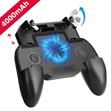 Mobile Game Controller with 4000mAh Power Bank and Cooling Fan, PUBG Mobile Controller Gamepad L1 R1 Aim and Shoot Trigger, Joystick Remote Grip for 4.7-6.5" iPhone Android iOS Phone Accessories