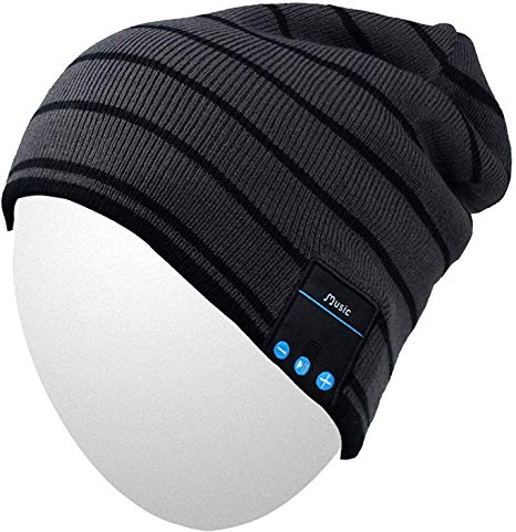 Qshell Mens Womens Outdoor Sports Music Beanie Hat with Stereo Speaker Headphones Microphone Hands Free and Rechargeable Battery for Cell Phones, iPhone, iPad, Tablets, Android Cellphones