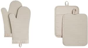 KitchenAid Ribbed Soft Silicone Oven Mitt and Pot Holder Set, Milkshake, 7"x13" Mitts   7"x9" Holders