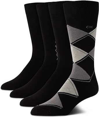 Calvin Klein Men's Dress Socks - Cotton Blend Crew Socks: Patterns and Solids (4 Pack)