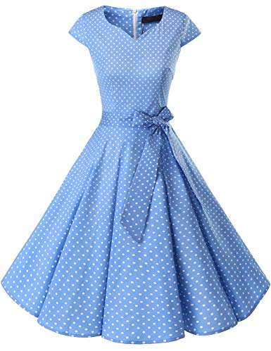 DRESSTELLS Retro 1950s Cocktail Dresses Vintage Swing Dress with Cap-Sleeves