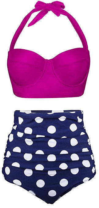Aixy Women Vintage Swimsuits Bikinis Bathing Suits Retro Halter Underwired Top